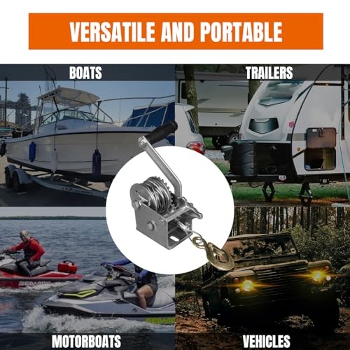 Hand Winch Pulling Capacity, Boat Trailer Winch Heavy Duty Rope Crank 600 lbs