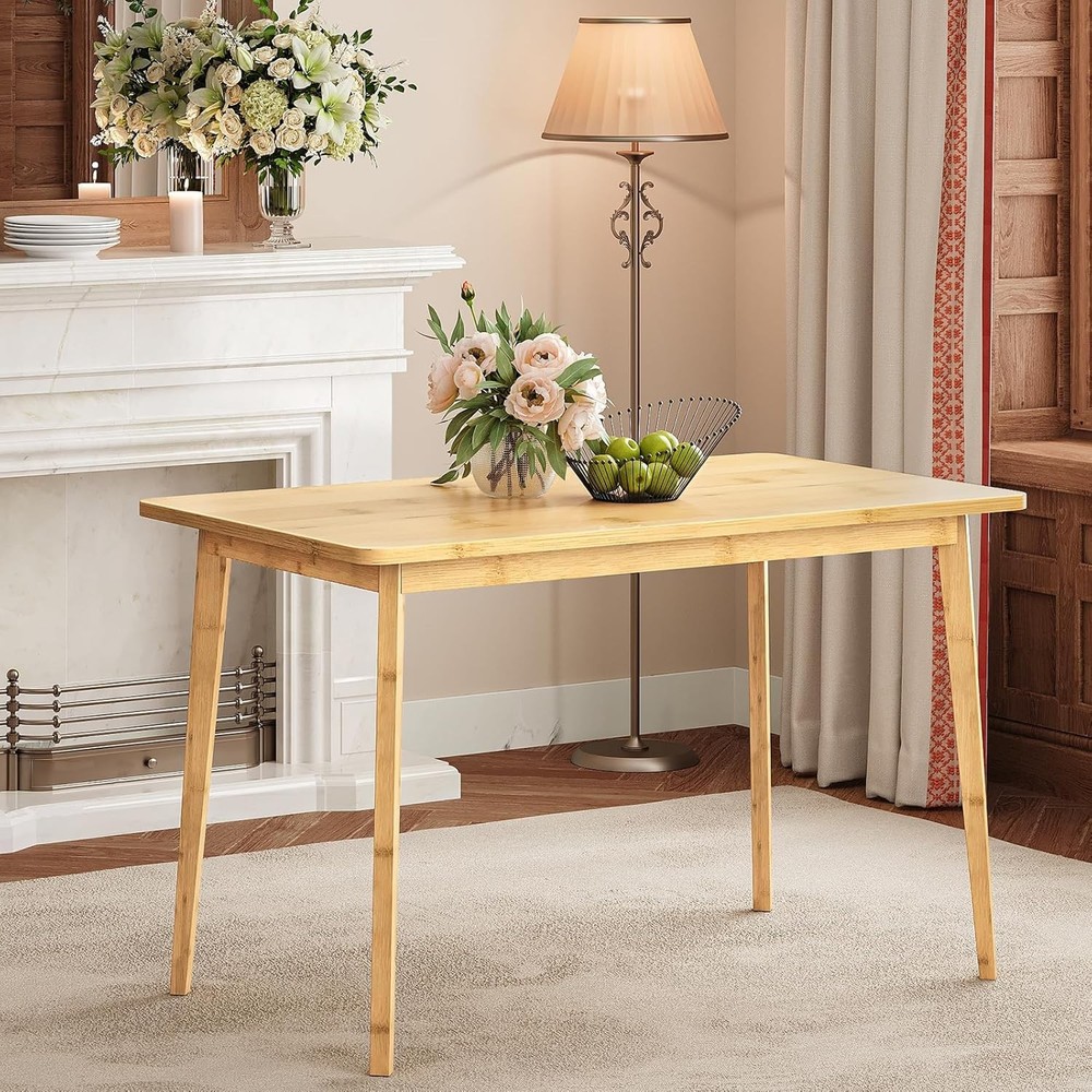 Dining Table Bamboo Dining Room Table 4-6 47.2" Rectangle Kitchen Table Office