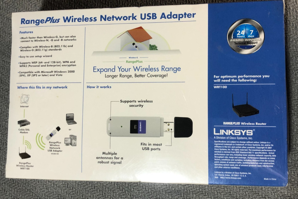 Linksys RanglePlus Wireless Network USB Adapter WUSB100 New Sealed