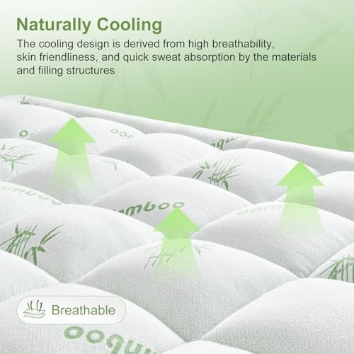King Size Bamboo Mattress Topper - Soft Thick Pillow Top, Cooling Protector, Dee