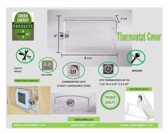 StatGuardPlus Universal Thermostat Guard Clear Changeable Code Combination Lock