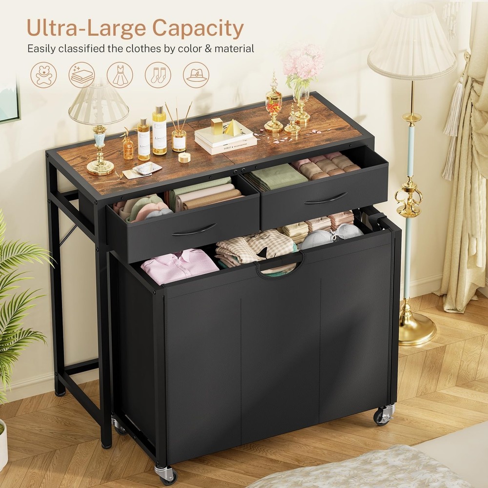 Laundry Sorter, Rolling Laundry Hamper with 3 Section Pull-Out Bags, Laundry ...