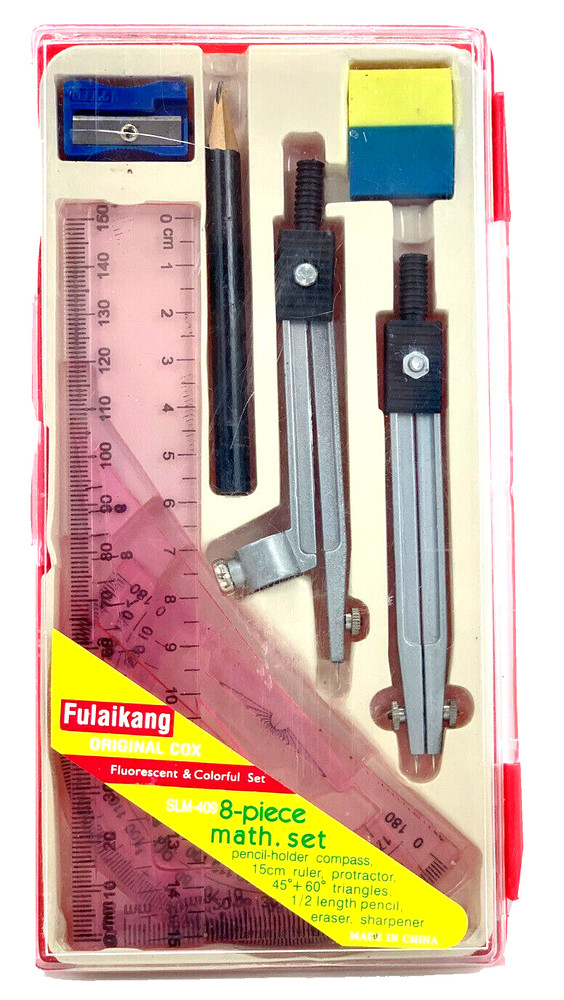 Math Geometry Kit Set of 8 Piece's Student Supply Sets in Plastic Case