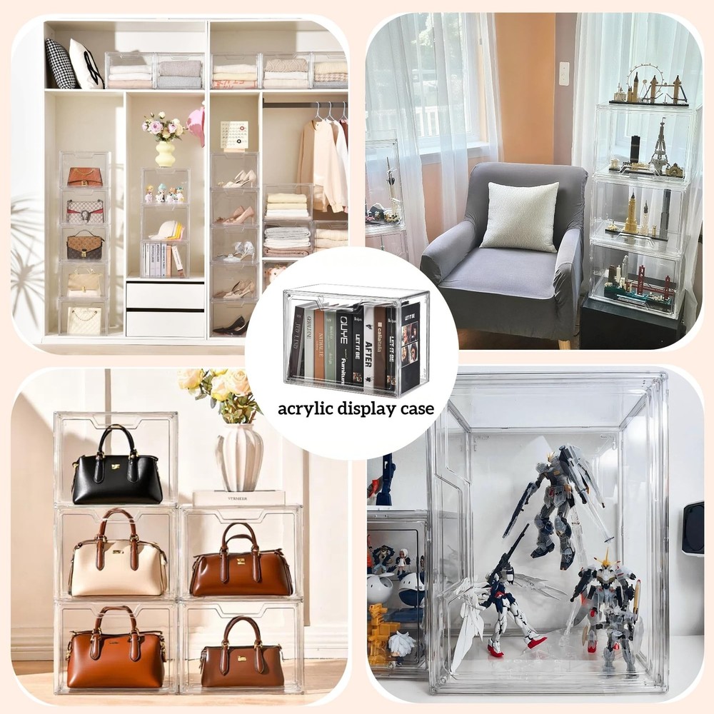 Freebat Stackable Storage Bins, Clear Acrylic Display Case, 5-Pack Acrylic Bo...