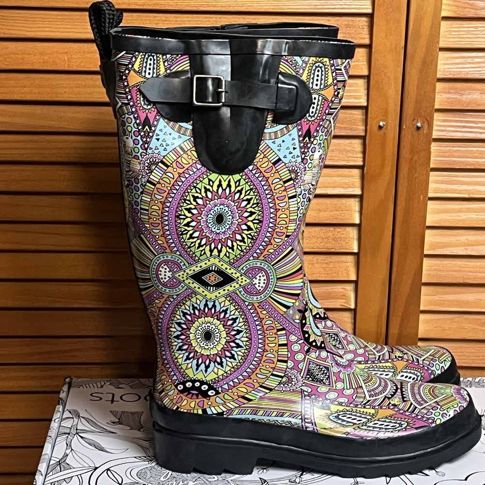 Sakroots Women's Multicolor Mandala Rain Boots Size 9