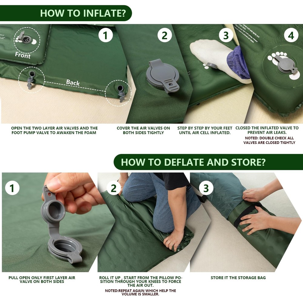 Memory Sleeping Pad, Compact Thick Foam Sleeping Mats with Pillow, 9.5 R-Valu...