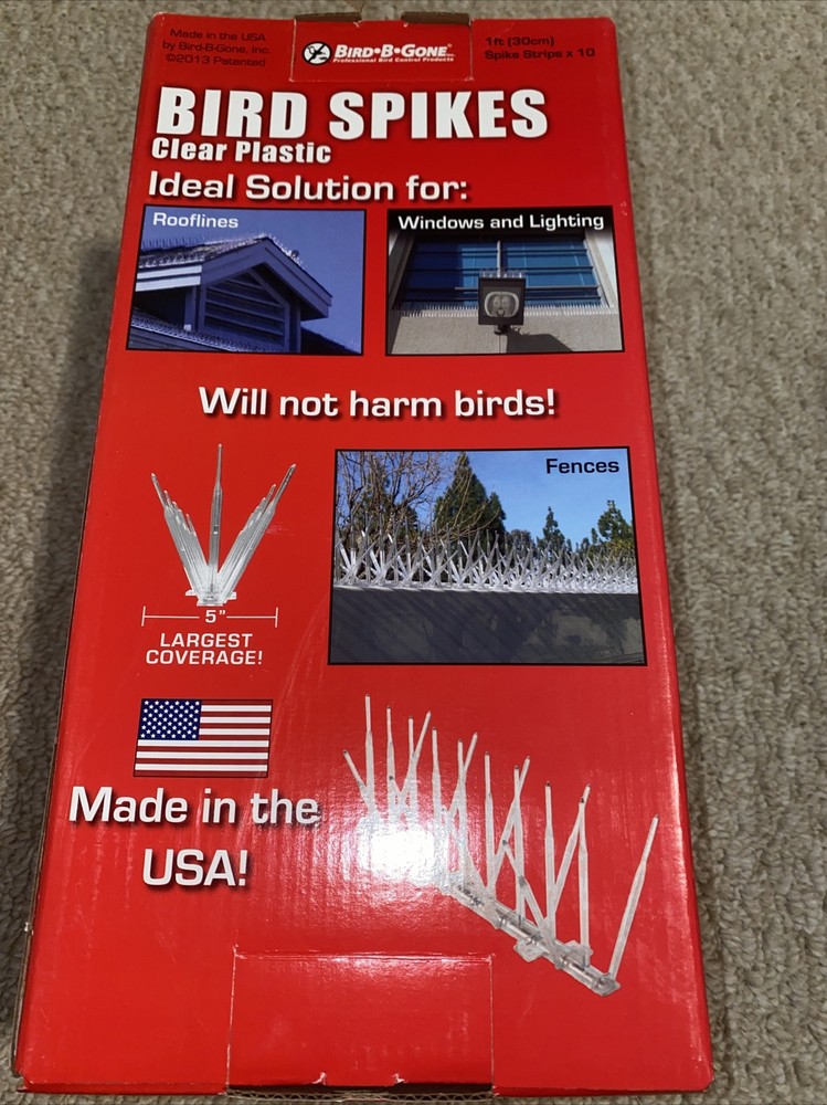 Bird-B-Gone Bird Spikes Clear Plastic 6- 1’ Spike Strips, 5” Width