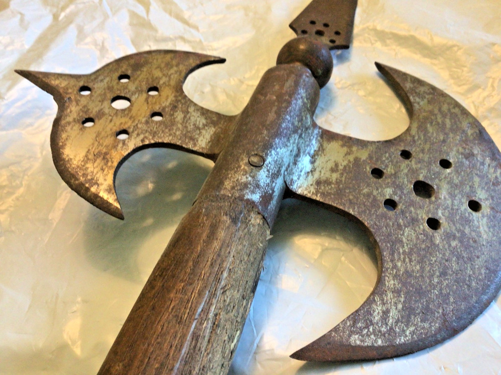 Halberd replica type double blade short handle with spear axe 20th century