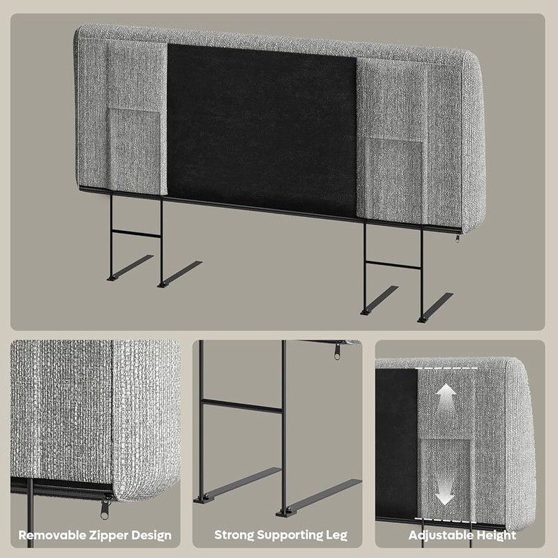 Height Adjustable Upholstered Headboard Comfortable Foam Easy Clean Installation