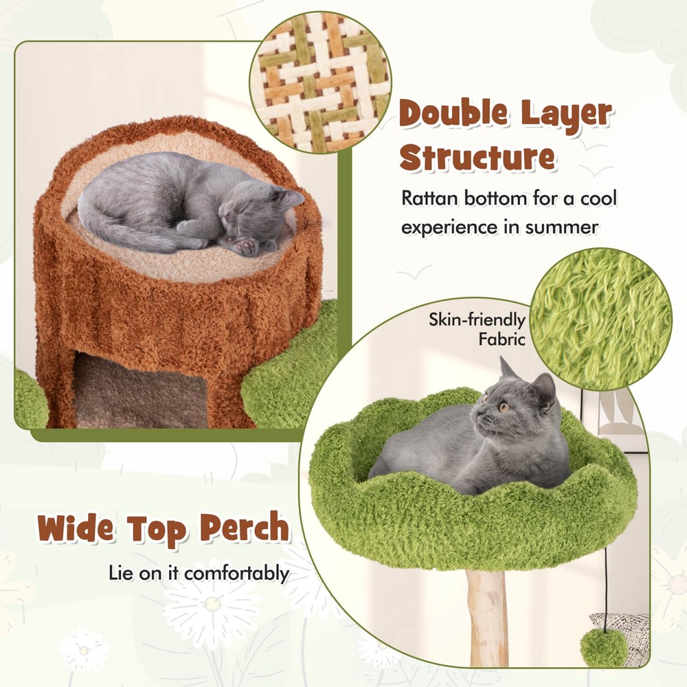 Multi-level Cat Tree w/ Double Decker Cat House Scratching Posts & Sisal Panel