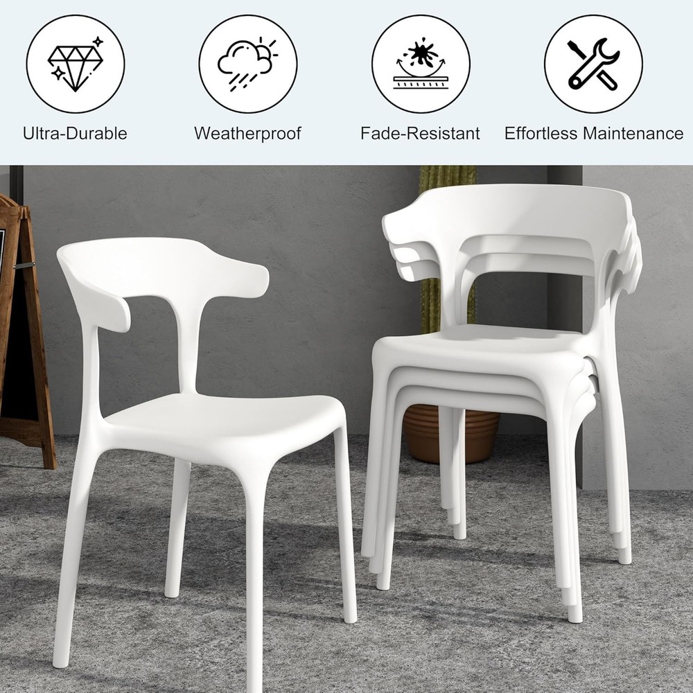 4 Pack Plastic Stacking Chairs Stackable Dining Chairs Kitchen Restaurant Patio
