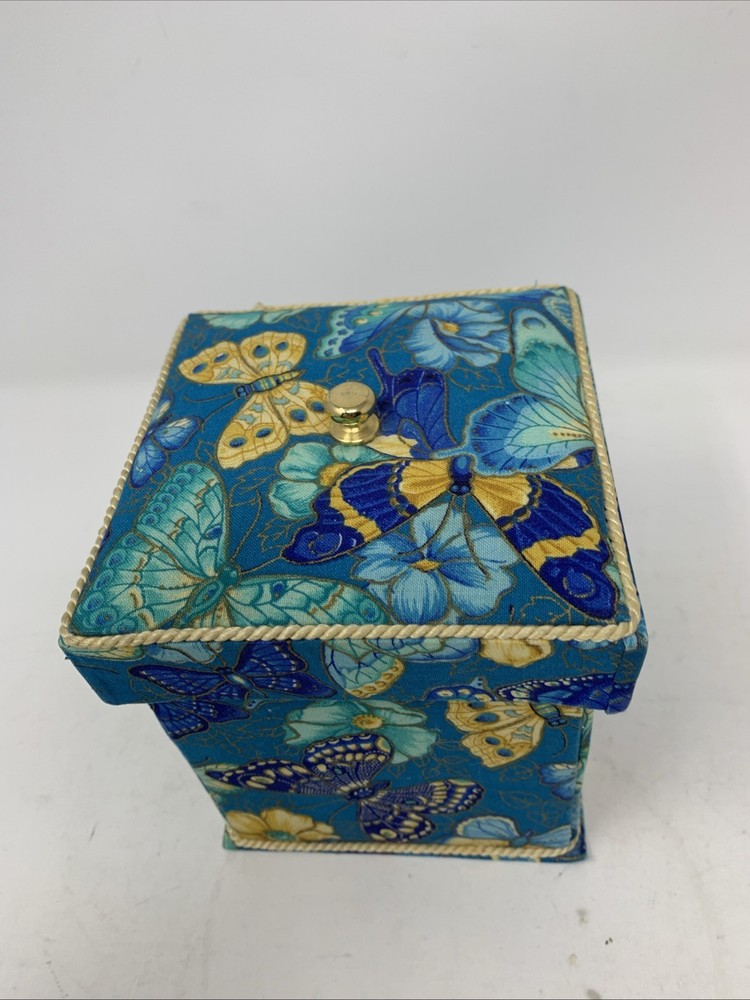 Vtg Small Cardboard Fold Up Butterfly Pattern Sewing Box