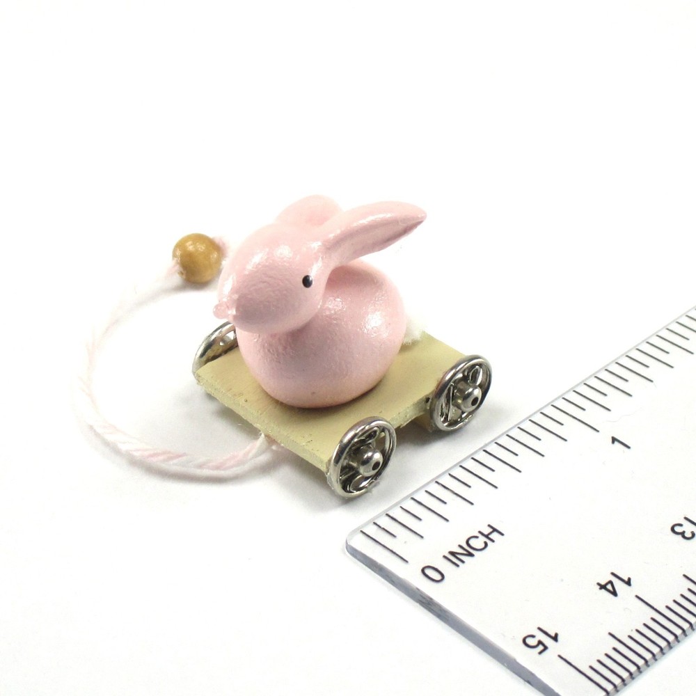 WMH Dollhouse Miniature Easter /Nursery Bunny Pull Toy - Pink
