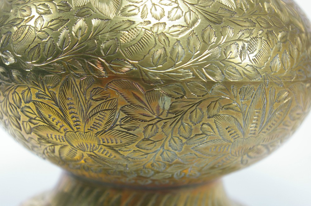 India Brass Vase Floral Etched