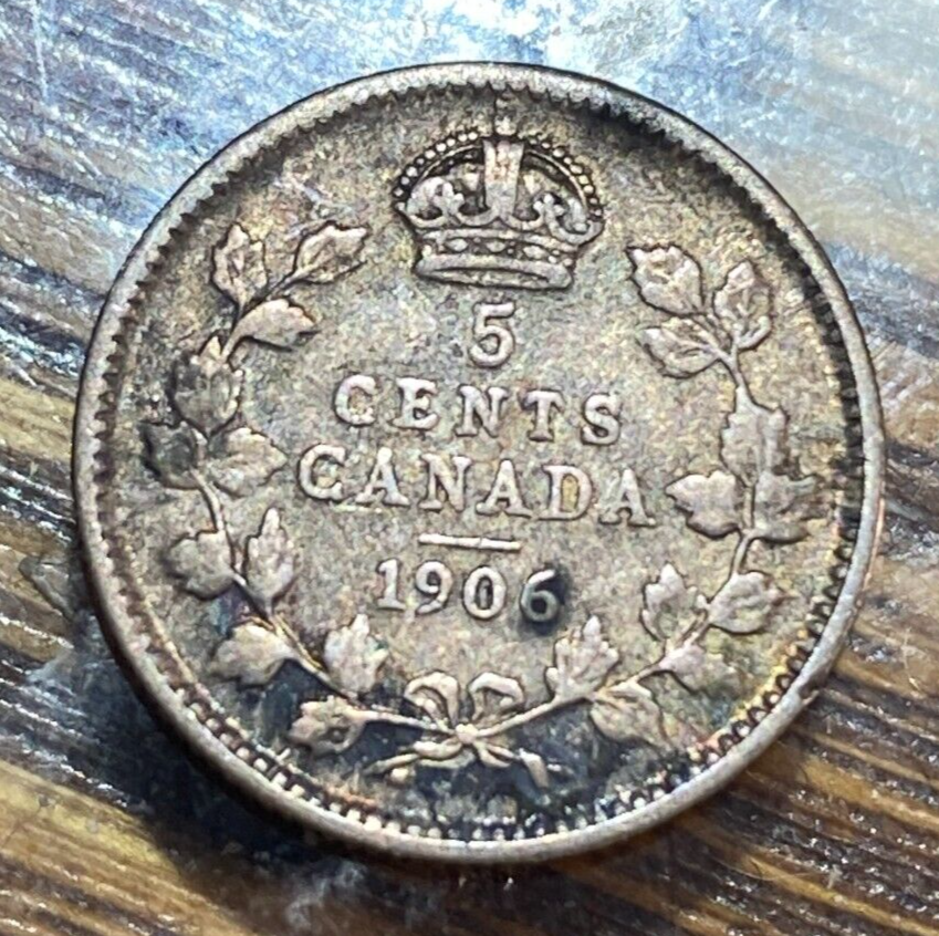 1906 Canada 5 Cents Nice Original VF KM-13 CHRC