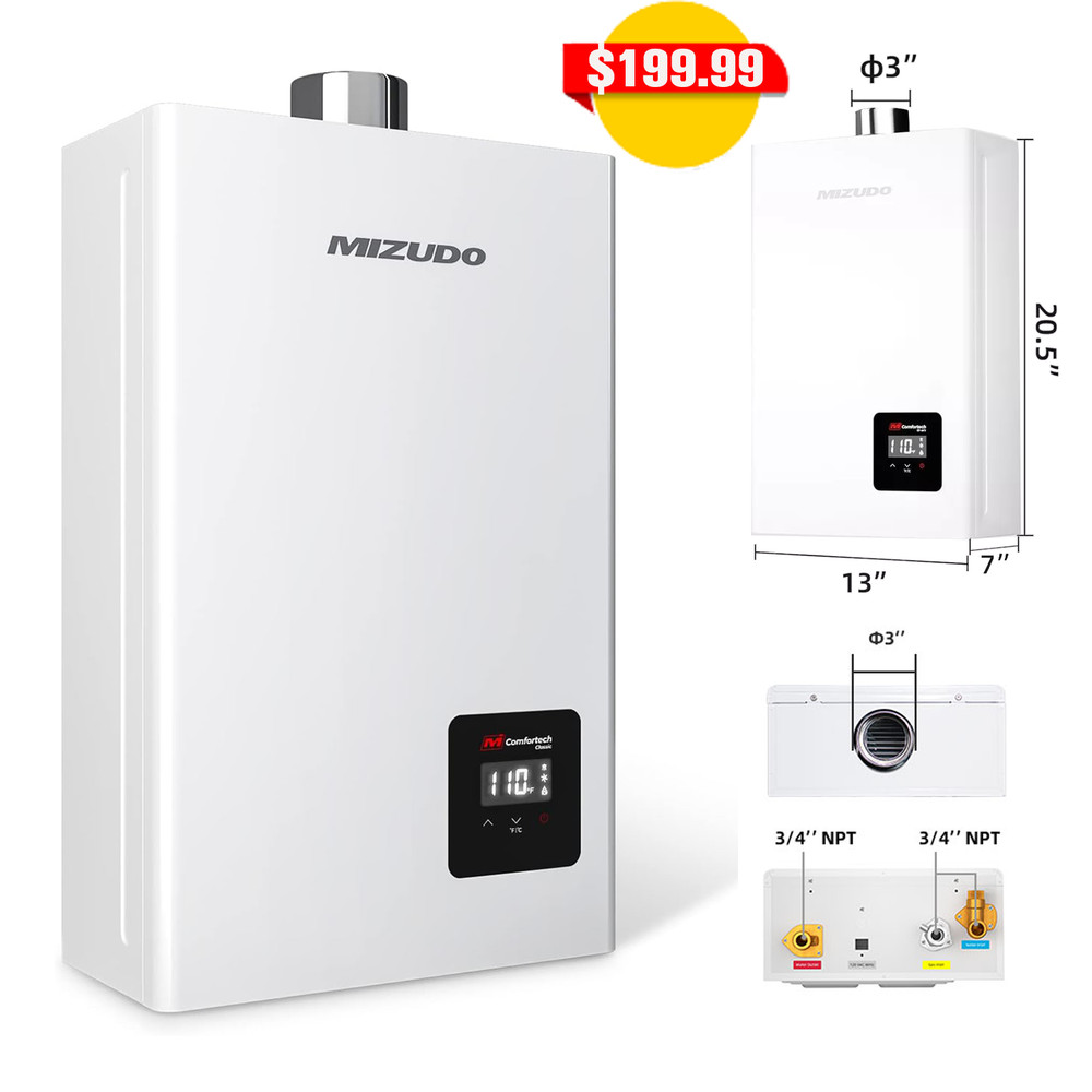 MIZUDO Tankless Water Heater 12L 80,000 BTU Propane Gas Water Boiler Indoor