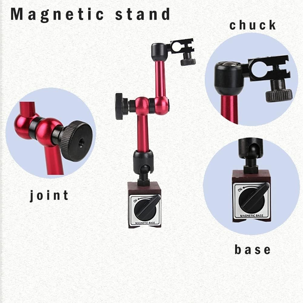 Versatile Red Magnetic Base Stand for Accurate Dial Testing - Easy Adjustment