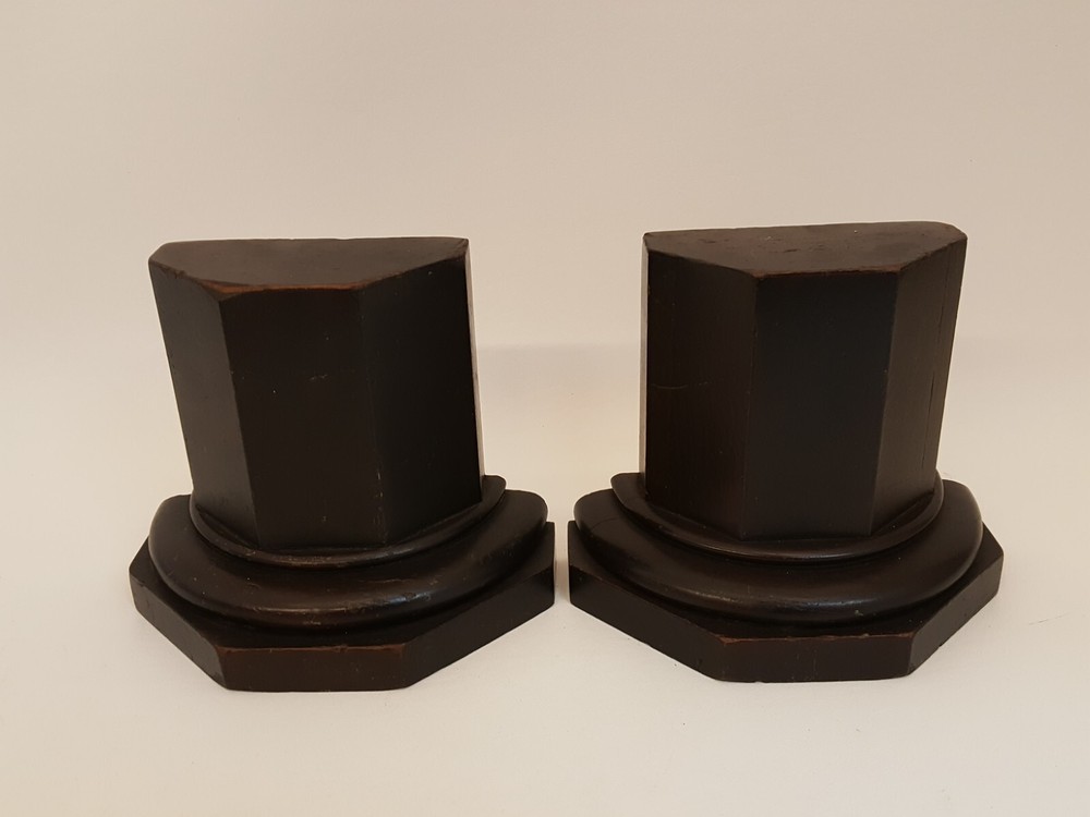 Vintage 40s walnut bookends pair colum columnar rook