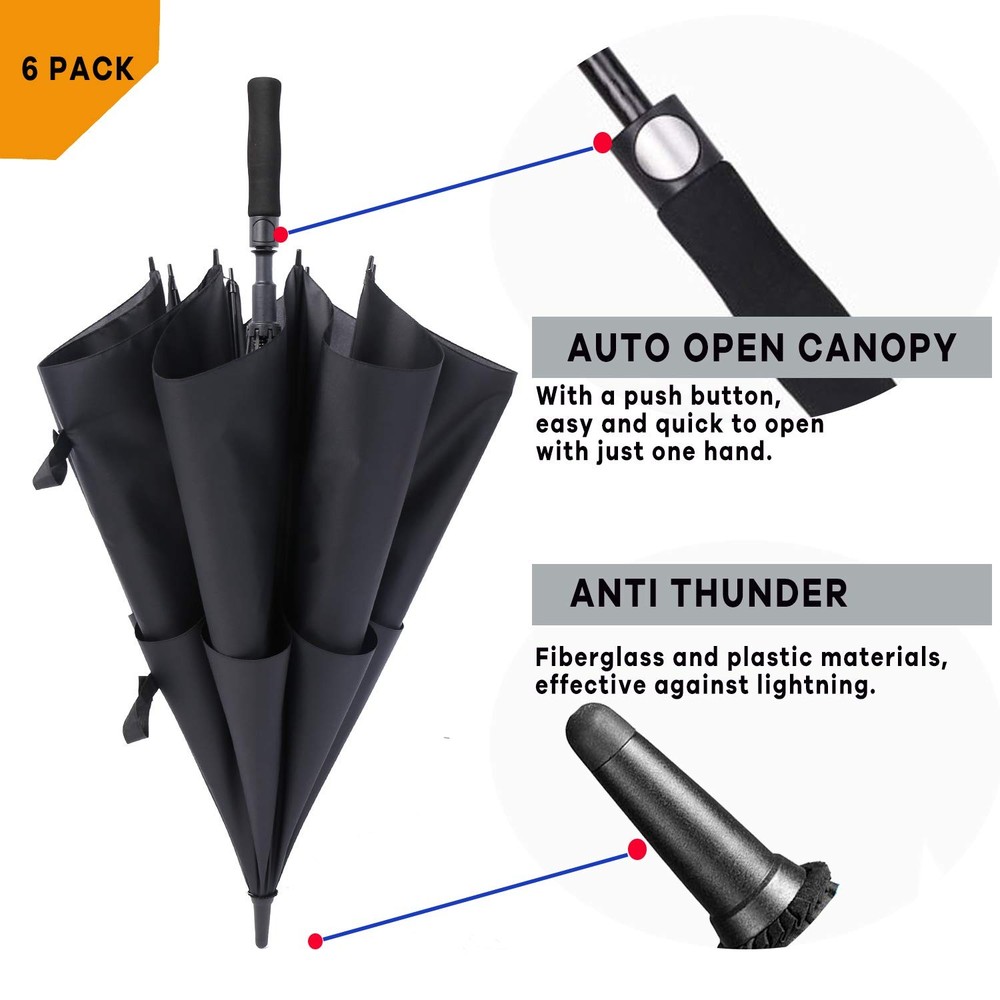 6 Pack Golf Umbrella 62/68 Inch Large Oversize Double Canopy Vented Automatic...