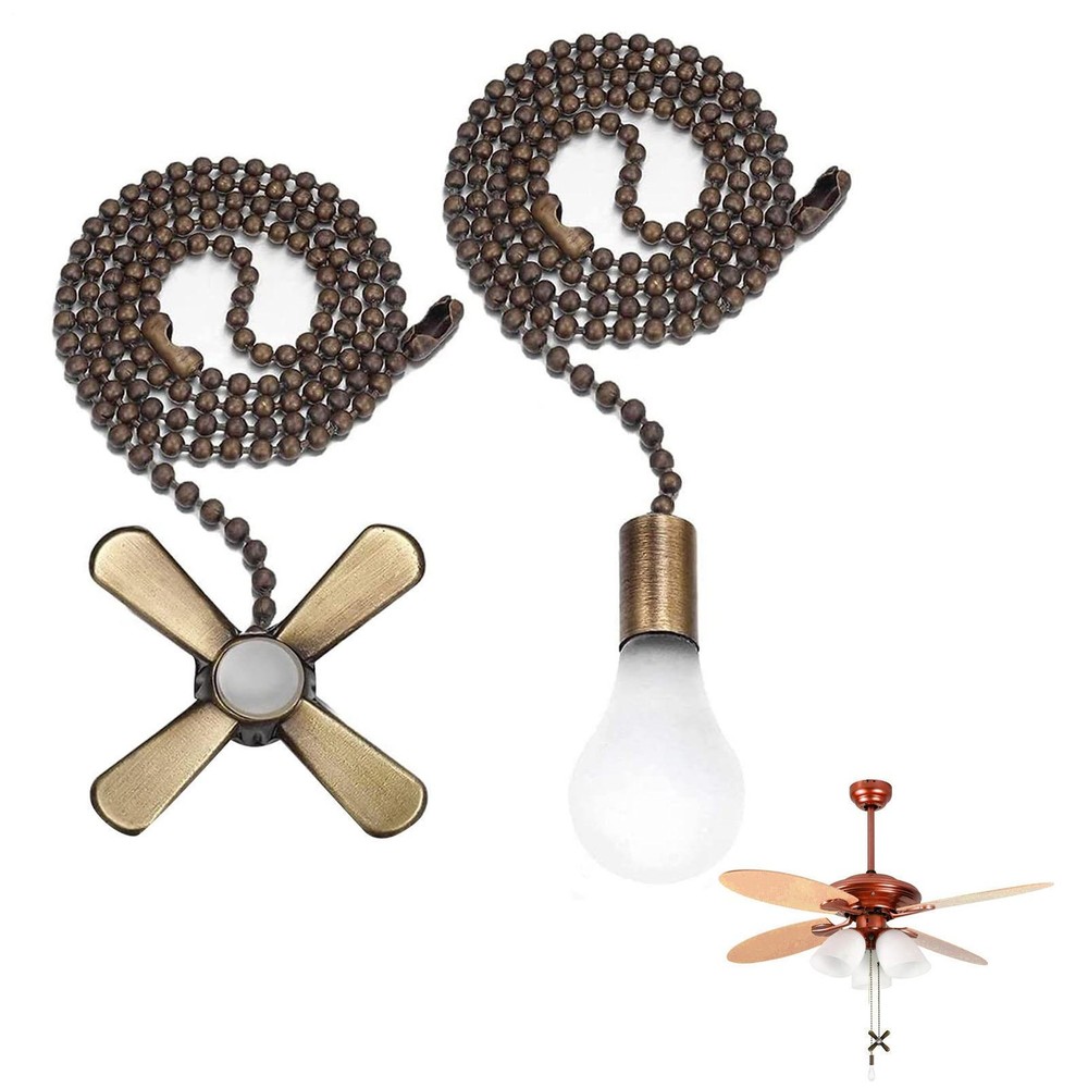 2X Ceiling Fan Pulls Lamp Metal Fan Chain Extender Retro Ceiling Fan Chain Pulls