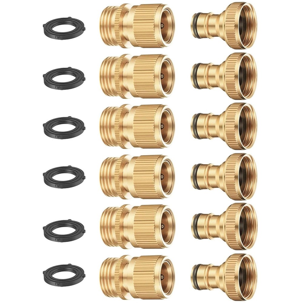 Garden Hose Quick Connector Set, Solid Brass 3/4 Inch Water Fitings Thread Ea...