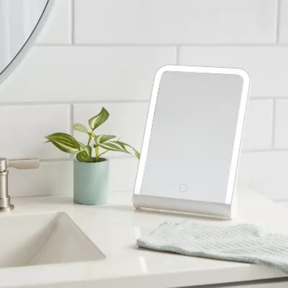 LED Mirror: Rectangular Vanity Mirror with Lights,Lithium Ion Battery Included