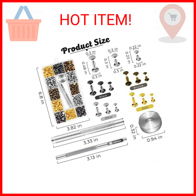 420 Sets Leather Rivets Kit, Double Cap Brass Rivets Leather Studs with 3PCS Set