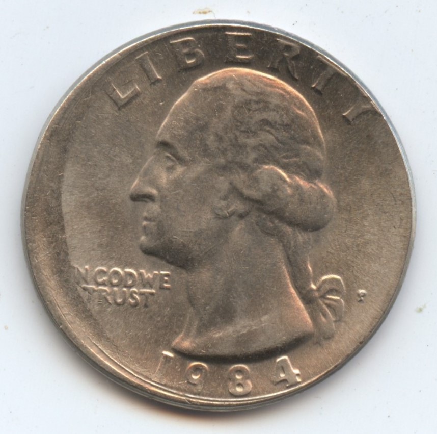 Error 1984 Washington 25C (#6473) Off-Center. BU.