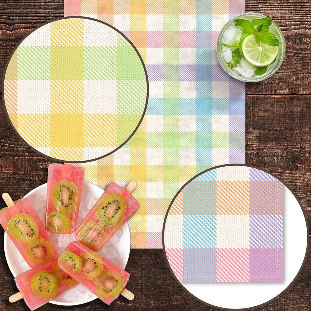 Pudodo Easter Buffalo Plaid Check Table Runner Spring Holiday Farmhouse Fireplac