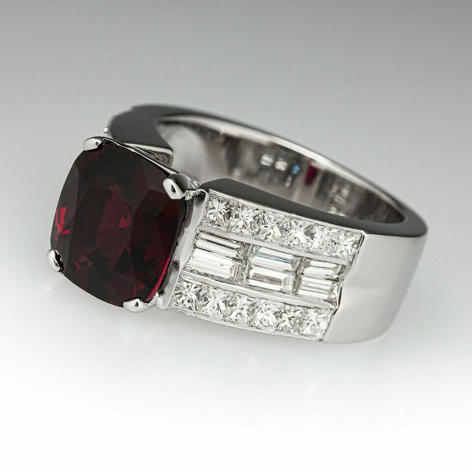 2Ct Cushion Cut Red Garnet Solitaire Engagement Ring Solid 14K White Gold Over