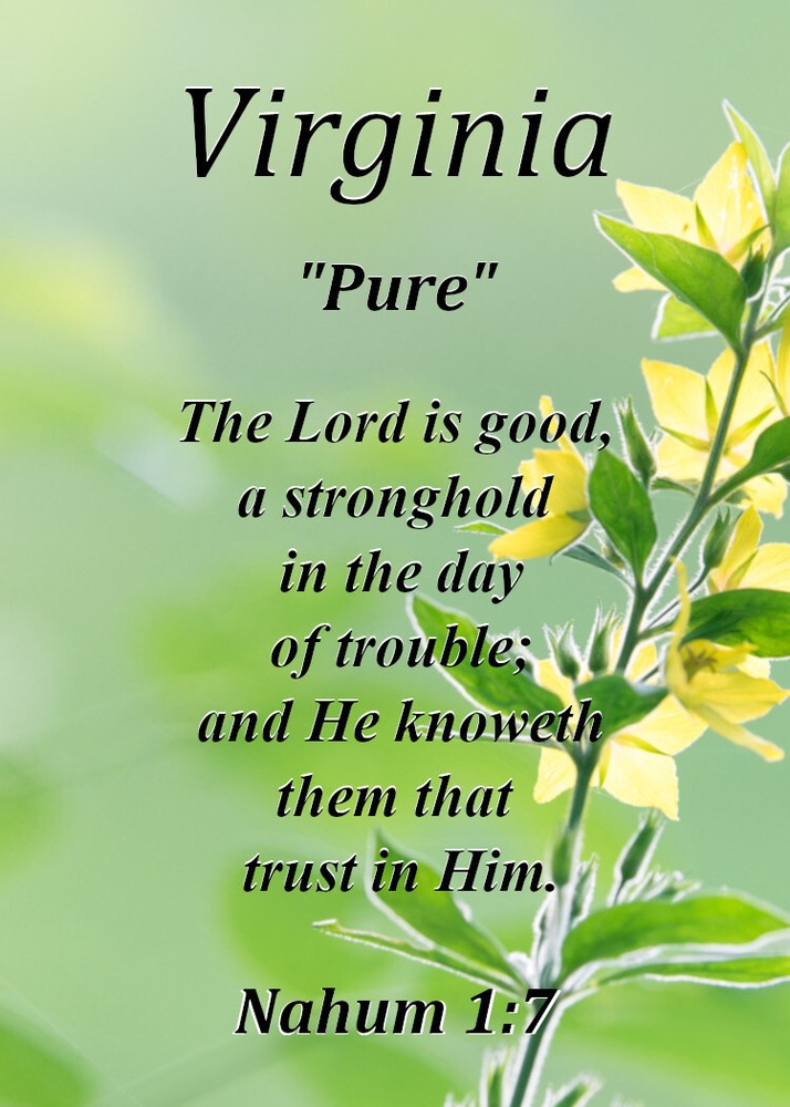 Virginia "Pure" Keepsake Name Meaning Card with Bible Verse