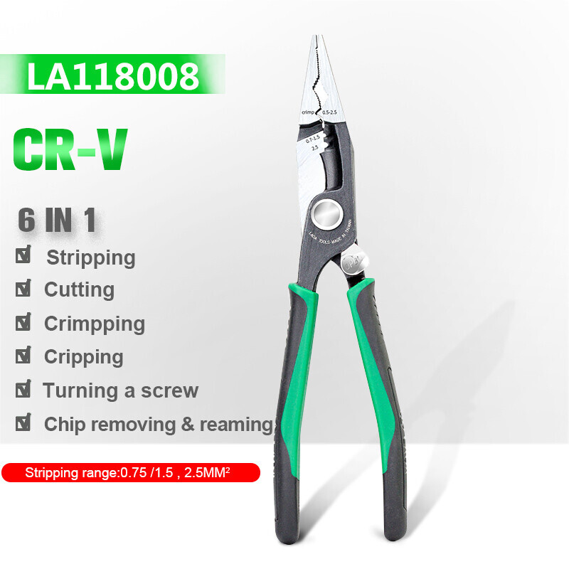 8 inch Crimping Tools Needle-nose Pliers Multitool Nippers Cable Wire Stripper