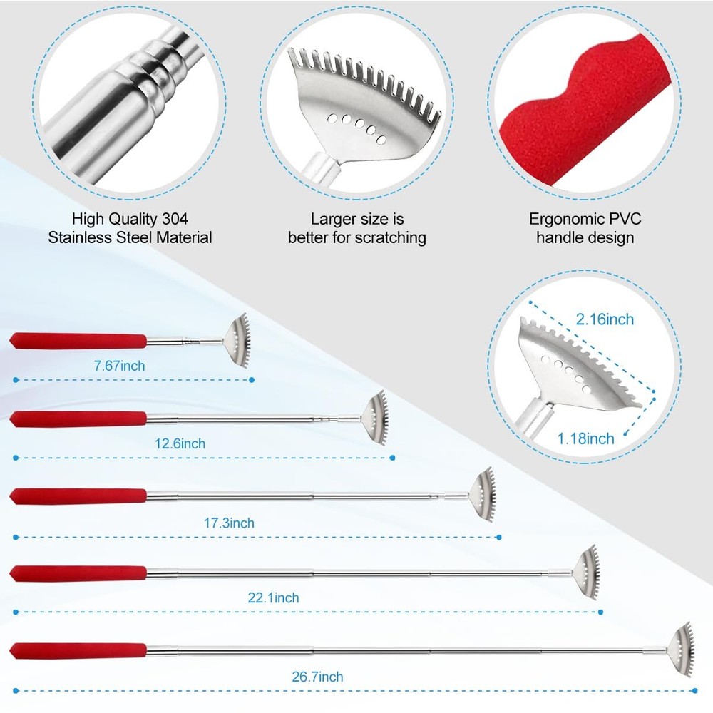 Yeipis 3 Pack Different Back Scratcher Metal Portable Telescoping Red
