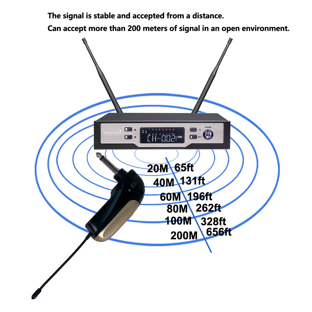 Wireless UHF Microphone System Stage Guitar Straight Angled plug Show Microphone