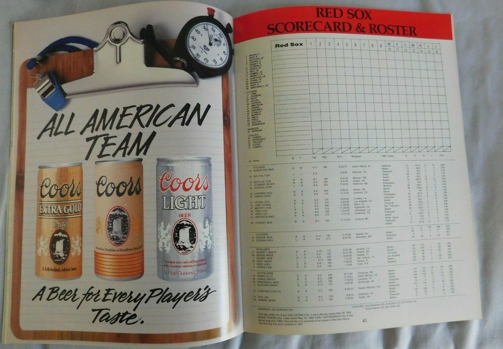 1989 Boston Red Sox Vs Seattle Mariners Program