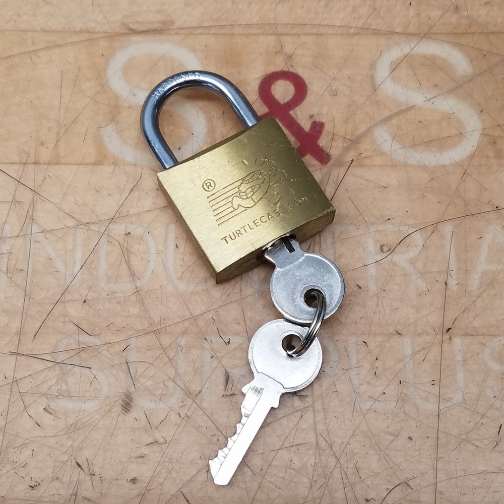 Turtlecase Brass Keyed Padlock, Approx 2-3/16" Overall Height, 1-3/8" Body Width