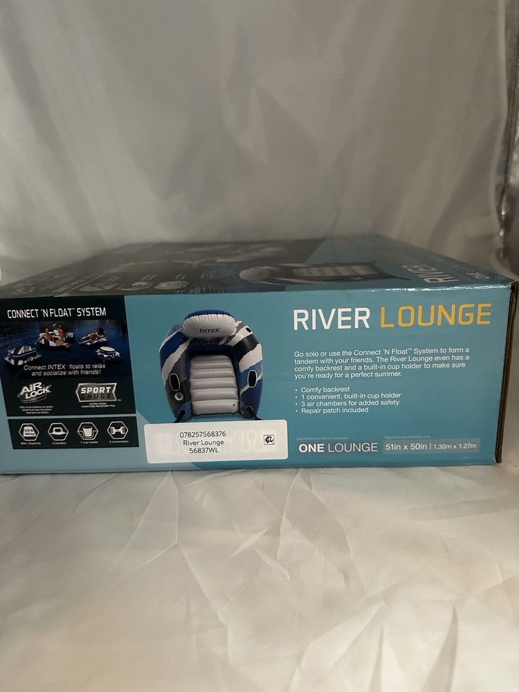 Intex River Run Lounge Inflatable Water Float, 51” Diameter, Blue/White