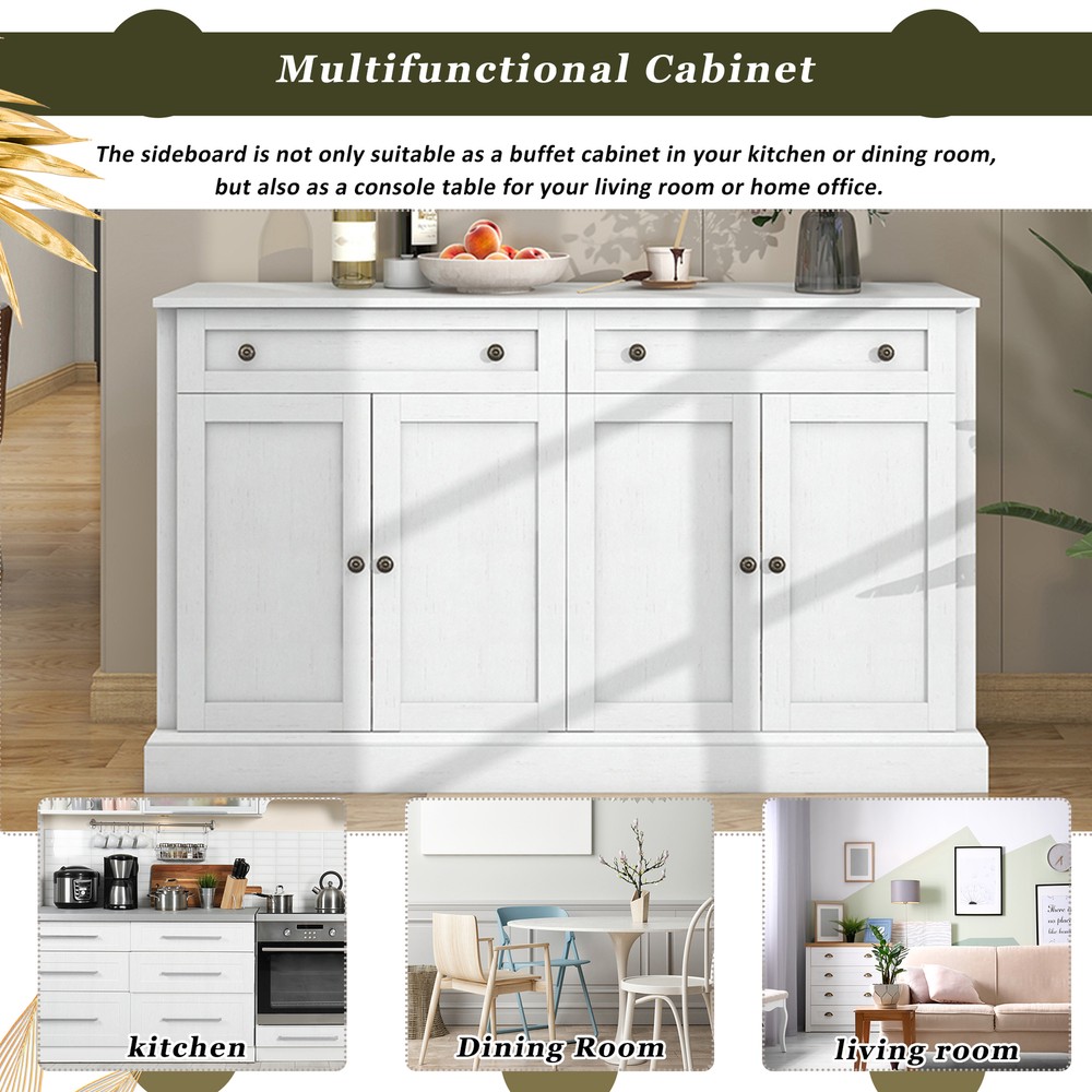 Sideboard Buffet Cabinet 2 Drawers 4 Doors Kitchen Buffet Storage Cabinet White