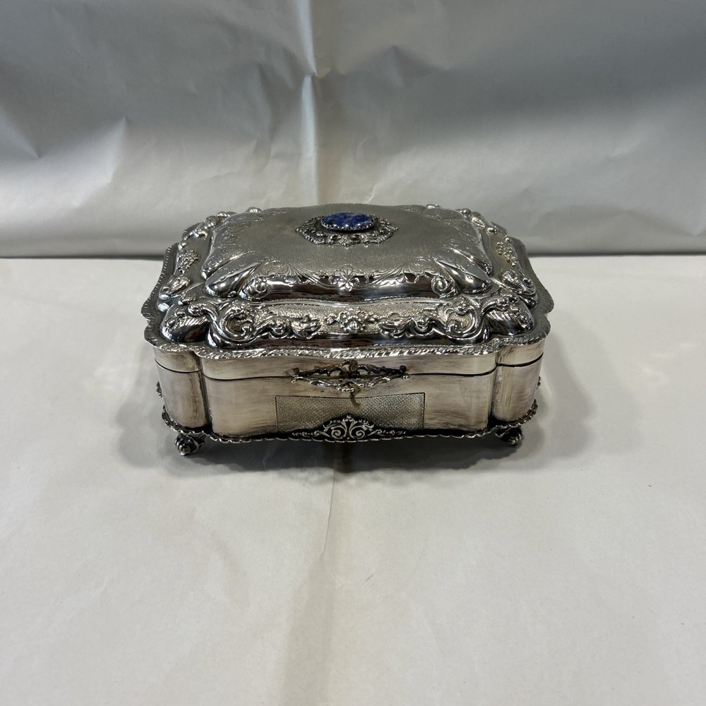Silver Lapis Stone Jewelry Box