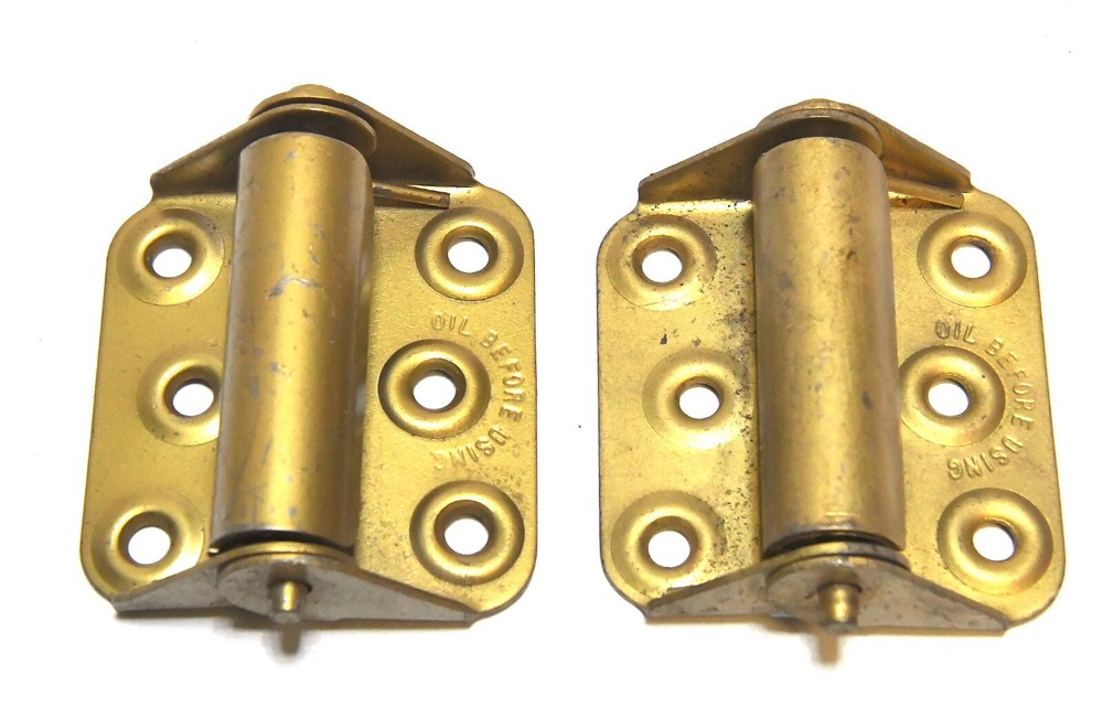 2 MATCHING VINTAGE SPRING HINGE SET BRASS FINISH