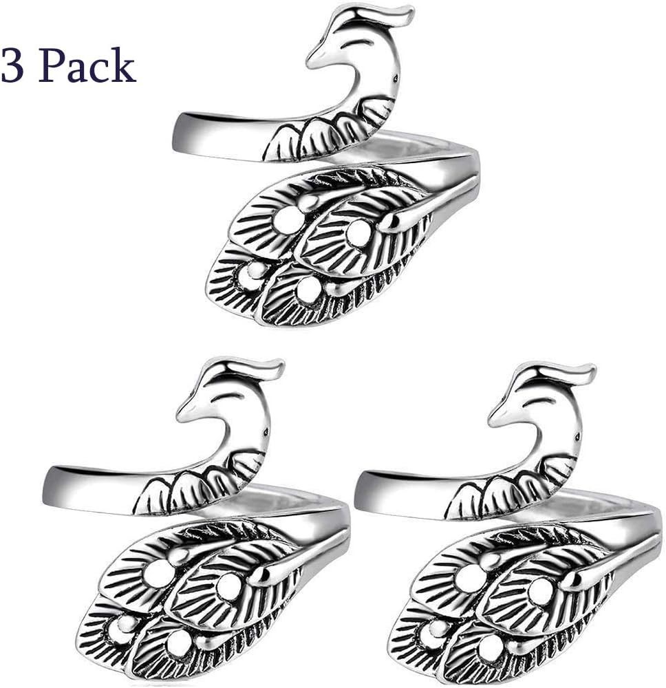 Advanced Peacock Knitting Rings - Handcrafted Silver-Plated Finger Holders, 3 Pc