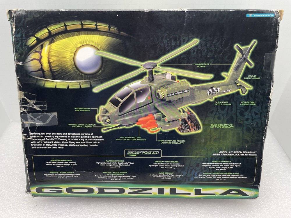 GODZILLA APACHE ATTACK COPTER TOY IN BOX 1998 TRENDMASTERS
