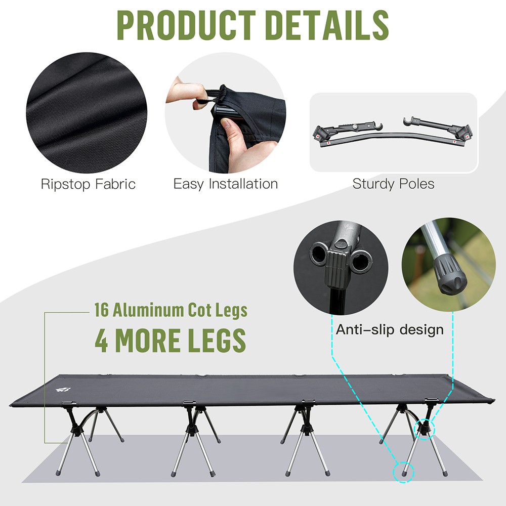 Portable Camping Cot Sleeping Cot Ultralight Backpacking Camping Cot Black