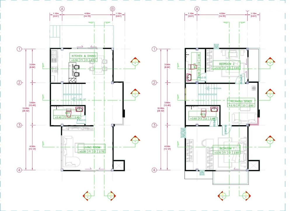 Small House Plan 6.7x10.8 meter 2 Beds PDF Full Plans (A4 Hard Copy)