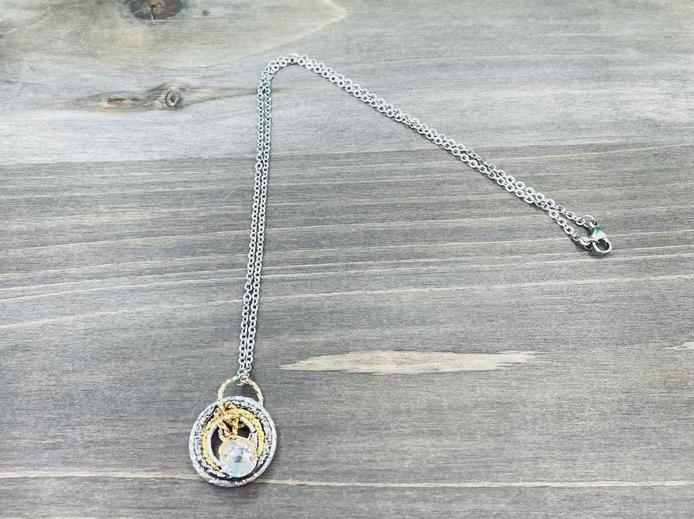 Handmade Multi Twisted Rings & Gemstone Pendant Necklace 18”