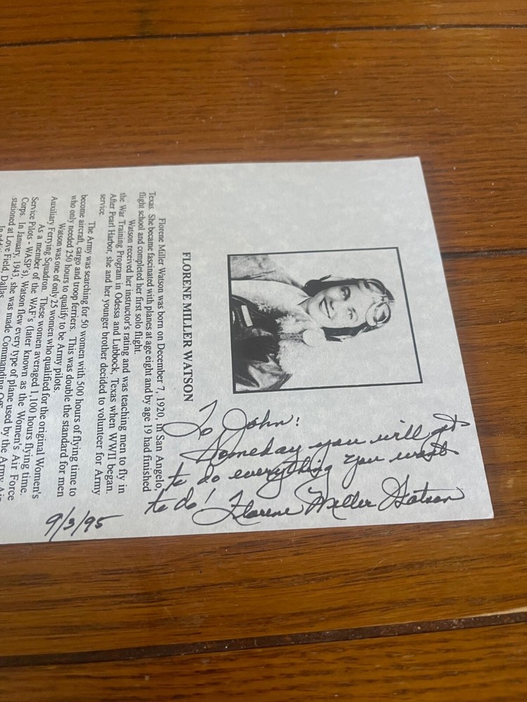 Vintage Cavanaugh Flight Museum Program FLORENCE MILLER WATSON Signed