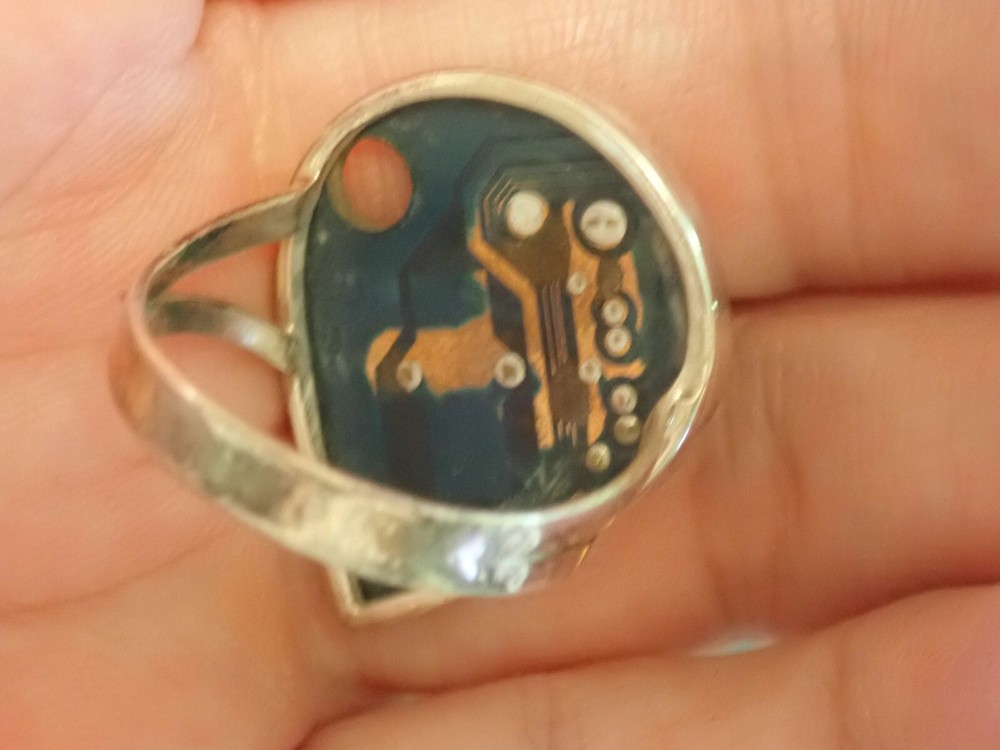 Circuit Board Computer Chip Recycled 925 Silver Ring s.9.5