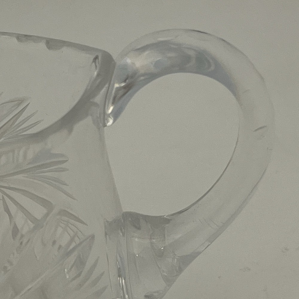 Small Unbranded Cut Crystal Creamer Pitcher Pinwheel Star Pattern Chip On Handle