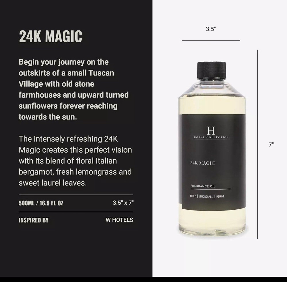 24k Magic 500ml Diffuser Oil Inspired By W Hotels , Hotel Collection.