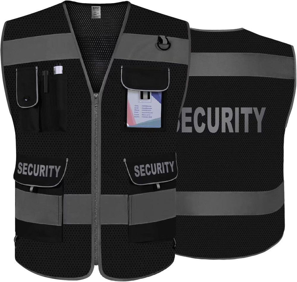 Mesh Security Vest for Security Guard 9Pockets High Visibility Reflective Safety